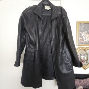 women's black leather coat